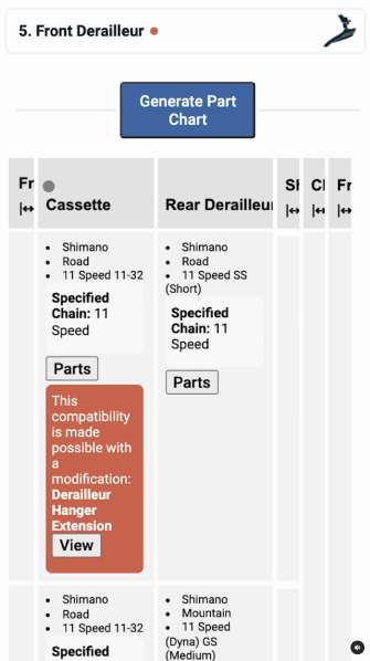 Screenshot of demonstration video for using the 'allow modifications' feature of PartCharts.bike